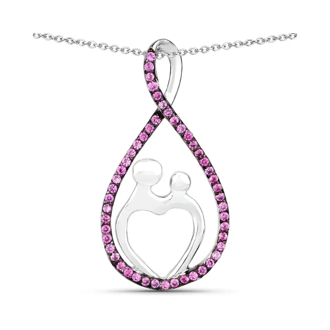 0.50 Ct Round Pink Lab Grown Ruby Prong Silver Mom Heart Pendant Necklace sold by Zulily