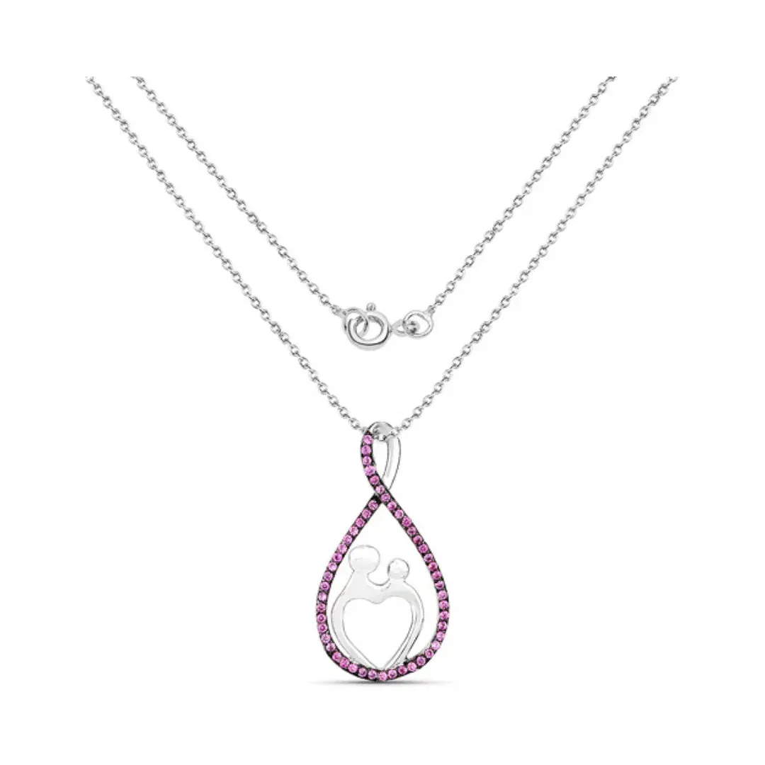 0.50 Ct Round Pink Lab Grown Ruby Prong Silver Mom Heart Pendant Necklace sold by Zulily product image thumbnail 2