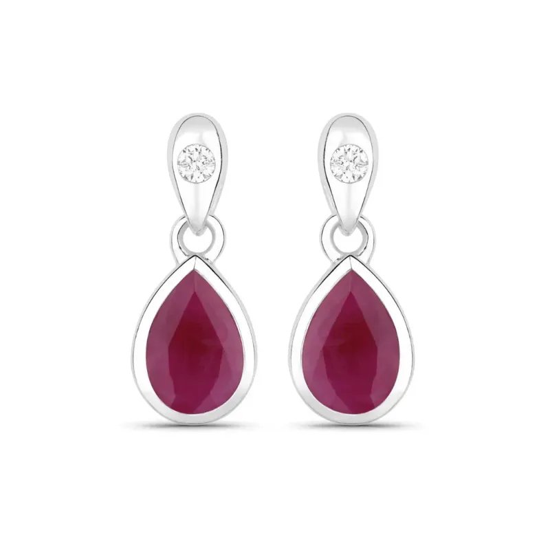 1.60 Ct Pear Pink Ruby & Diamond Bezel 10K Gold Dangle Earrings made by Zulily