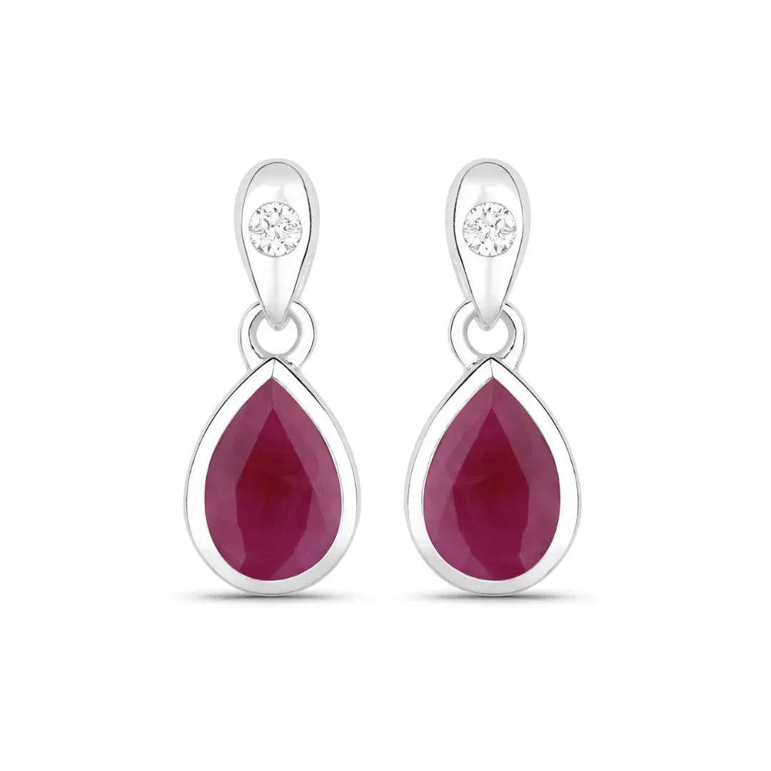 1.60 Ct Pear Pink Ruby & Diamond Bezel 10K Gold Dangle Earrings sold by Zulily