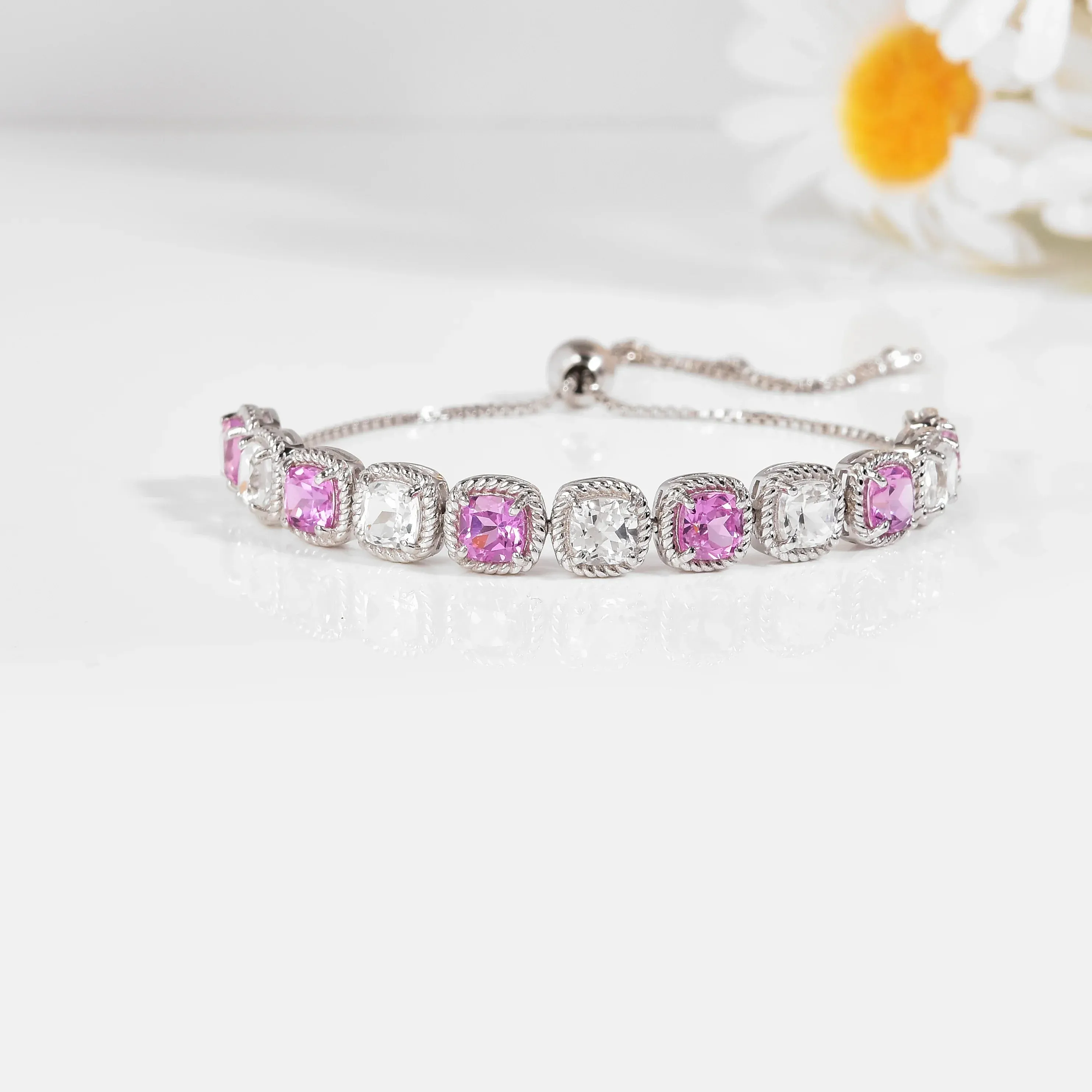 Lab Grown Pink Sapphire Tennis Bracelet sold by Zulily product image thumbnail 5