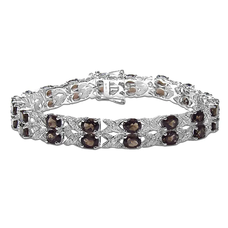 12.60 Ct Oval Brown Smoky Quartz Prong Silver Double Row Crossover Tennis Bracelet made by Zulily