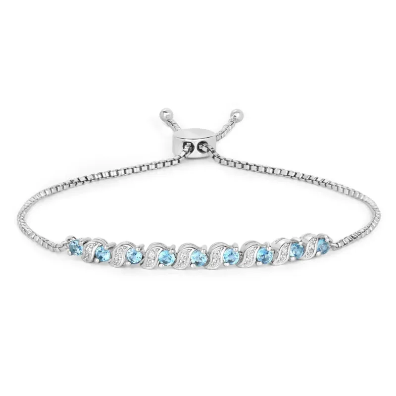 Genuine Swiss Blue Topaz and White Topaz Bolo Bracelet made by Zulily