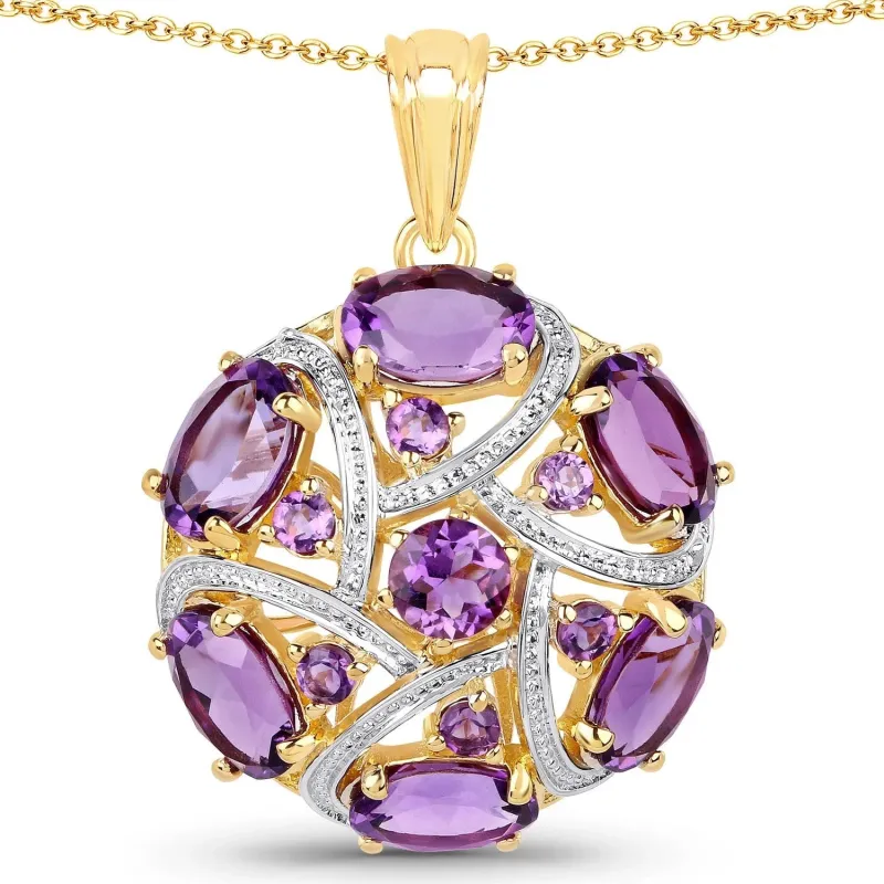 7.69 Ct Purple Amethyst Prong 18K Gold Plated Silver Cluster Pendant Necklace made by Zulily
