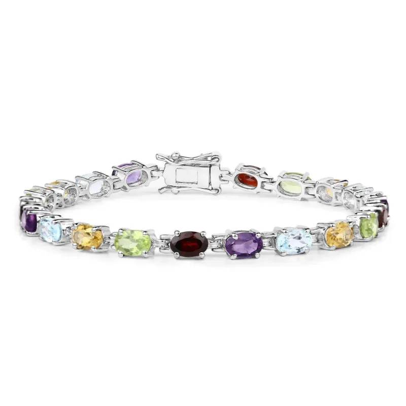 9.37 Ct Oval Multicolor Gemstones Prong Sterling Silver Tennis Bracelet made by Zulily