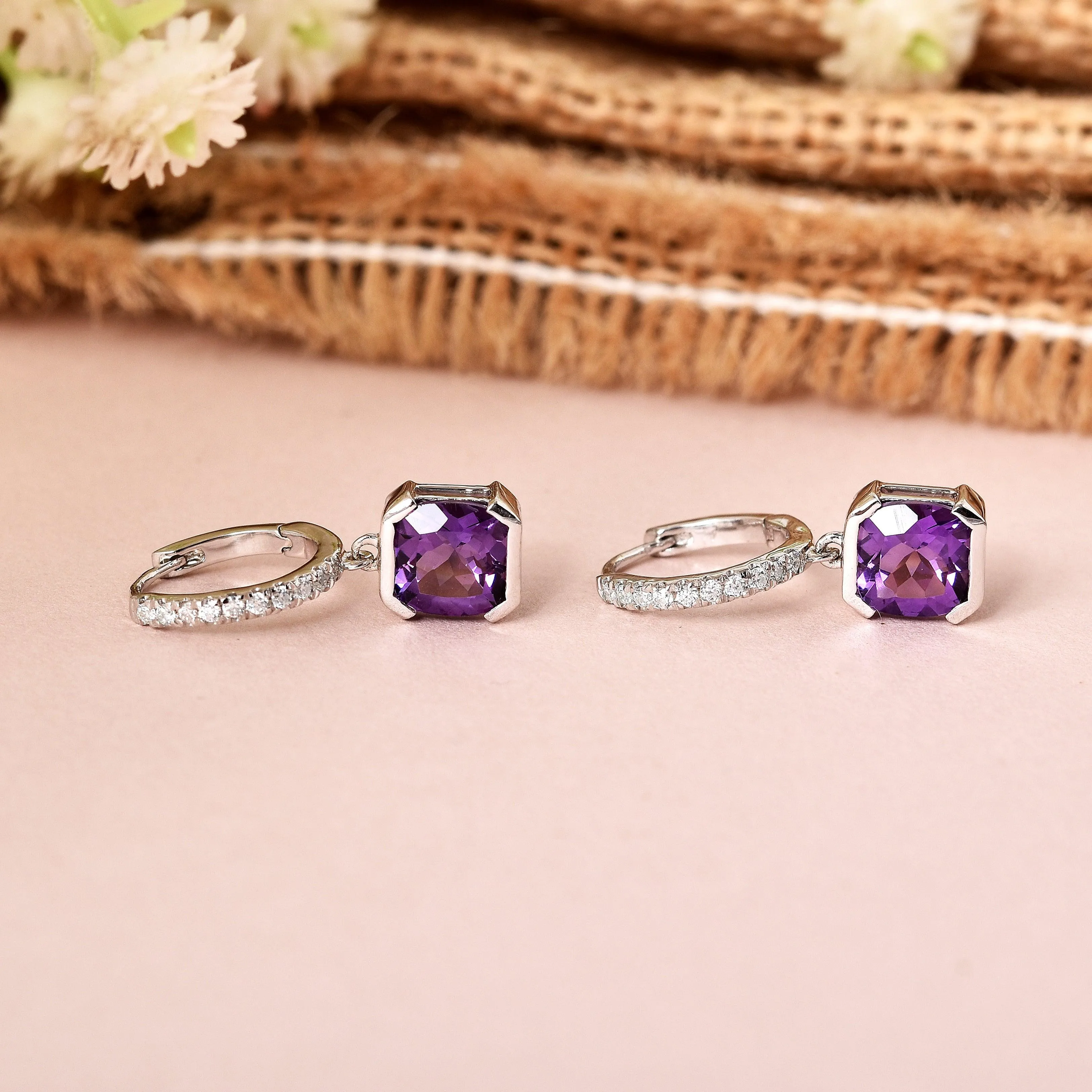 Natural Amethyst Halo Drop Earrings sold by Zulily product image thumbnail 5
