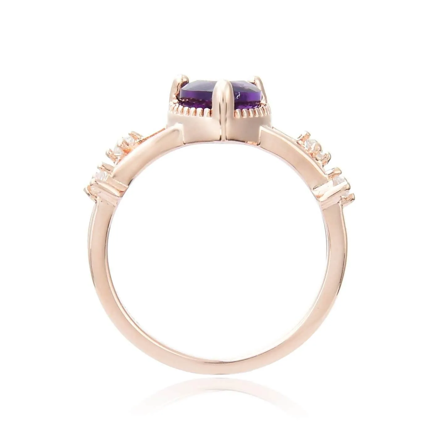 0.98 Ct Heart Purple Amethyst and White Sapphire Prong Silver Split Band Heart Ring sold by Zulily product image thumbnail 4
