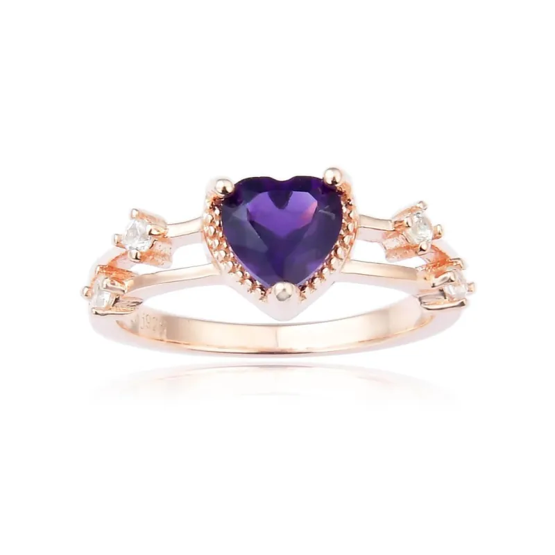 0.98 Ct Heart Purple Amethyst and White Sapphire Prong Silver Split Band Heart Ring made by Zulily