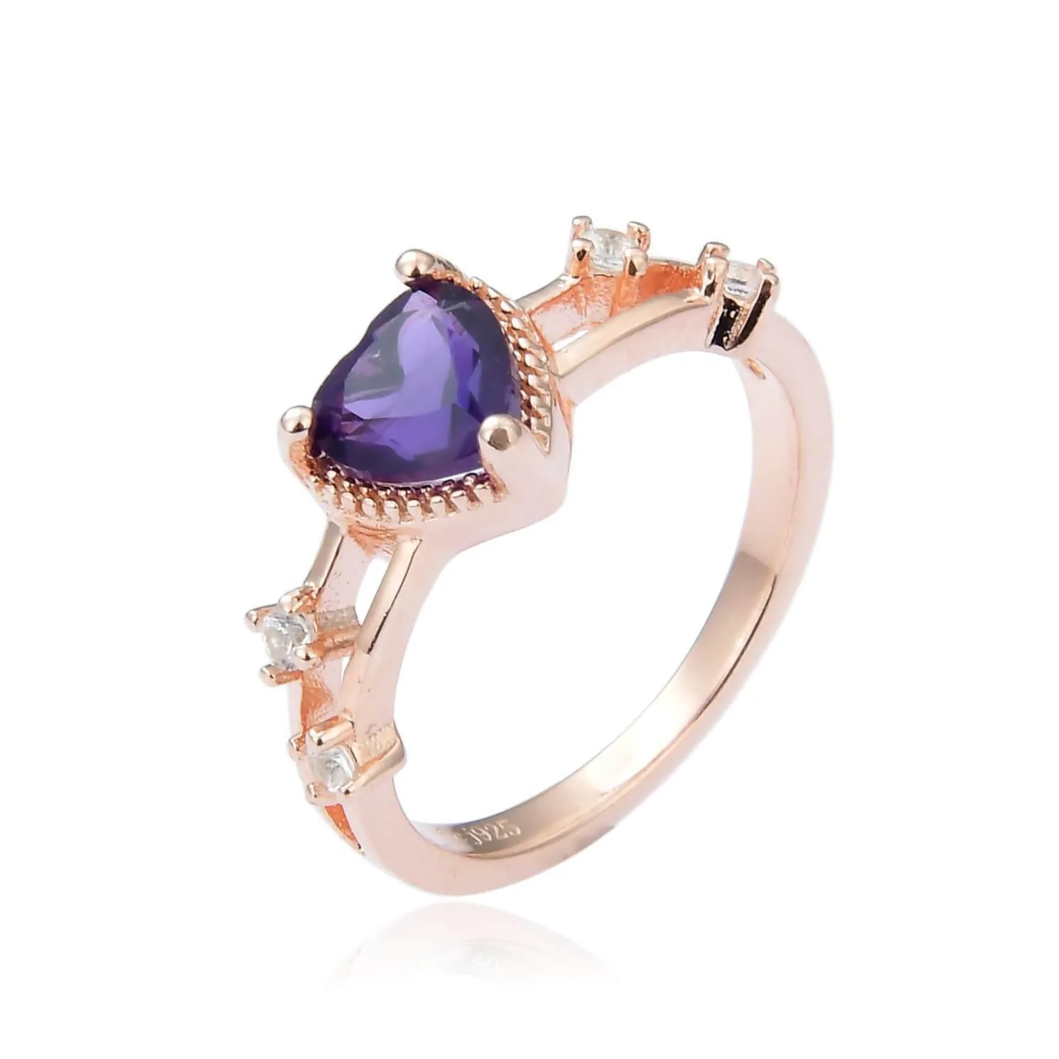 0.98 Ct Heart Purple Amethyst and White Sapphire Prong Silver Split Band Heart Ring sold by Zulily product image thumbnail 2