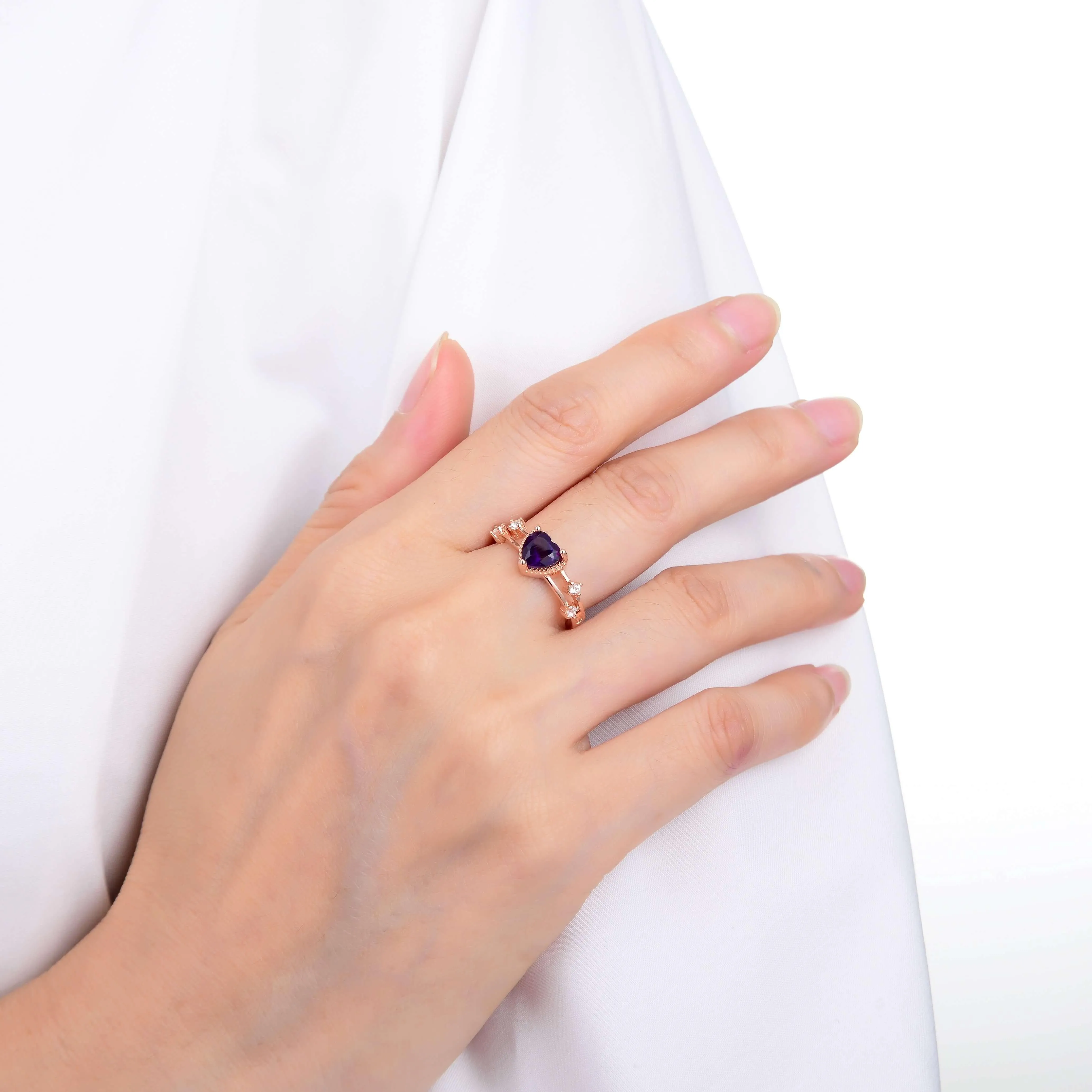 0.98 Ct Heart Purple Amethyst and White Sapphire Prong Silver Split Band Heart Ring sold by Zulily product image thumbnail 3