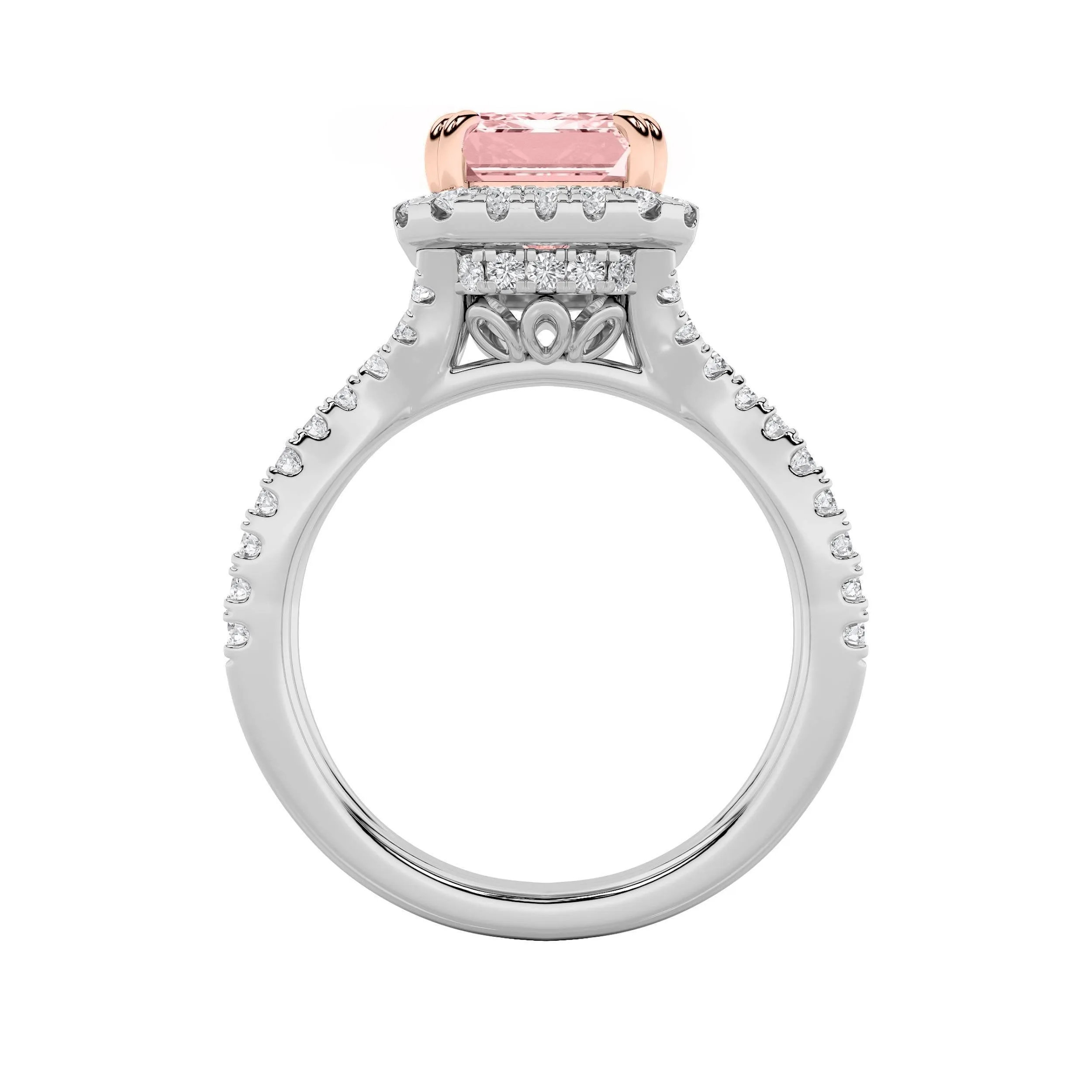 4Cttw Emerald Shaped Pink Lab Grown Diamond (F/VS) Split Shank Halo Engagement Ring 14K Gold sold by Zulily product image thumbnail 3