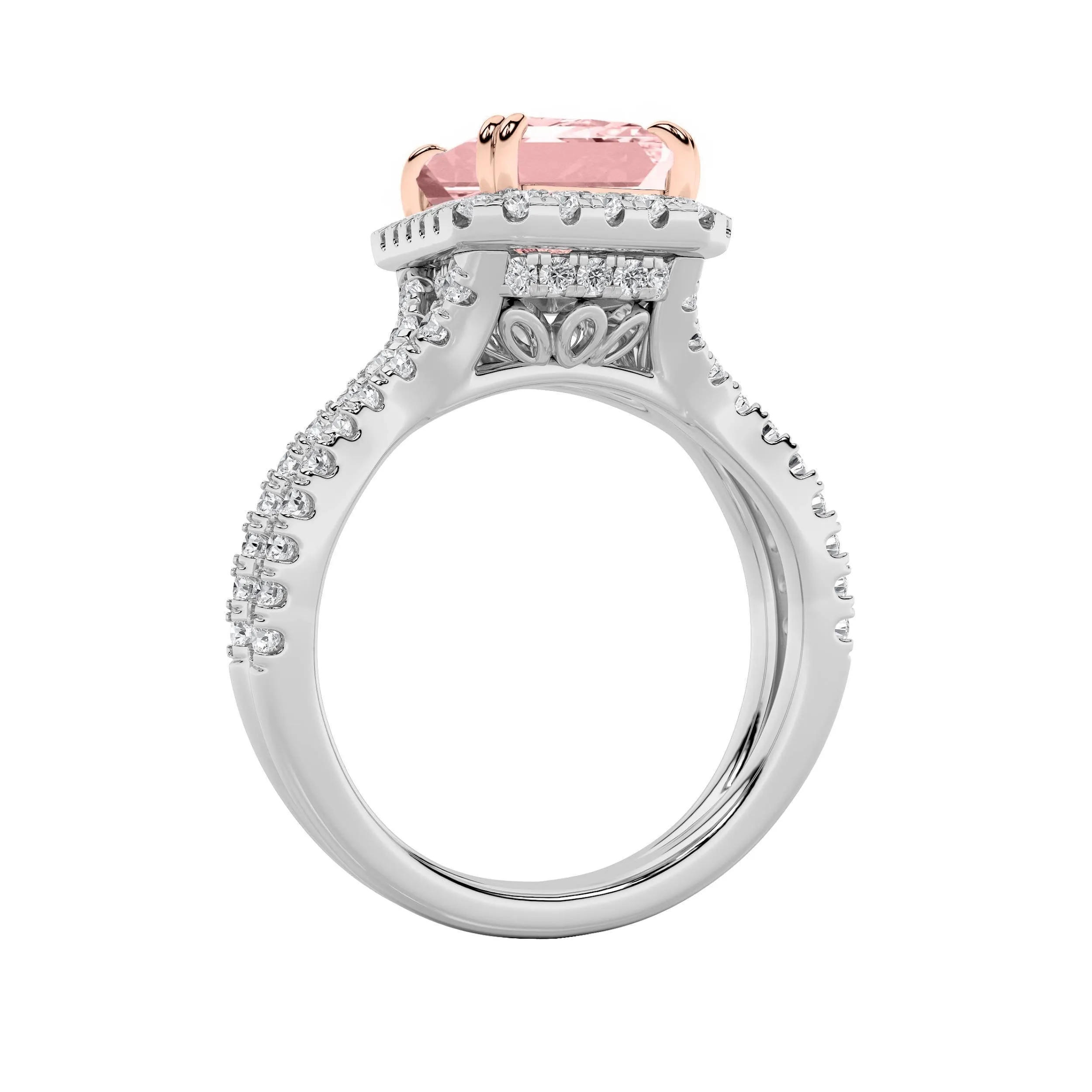 4Cttw Emerald Shaped Pink Lab Grown Diamond (F/VS) Split Shank Halo Engagement Ring 14K Gold sold by Zulily product image thumbnail 4