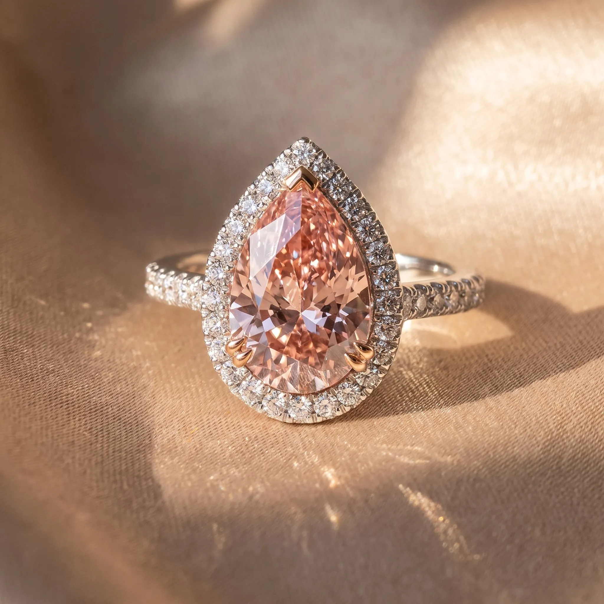 3Cttw Pear Shaped Pink Lab Grown Diamond (F/VS) Bold Accented Halo Engagement Ring 14K Gold sold by Zulily product image thumbnail 4