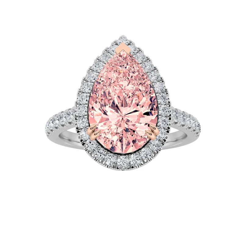3Cttw Pear Shaped Pink Lab Grown Diamond (F/VS) Bold Accented Halo Engagement Ring 14K Gold made by Zulily