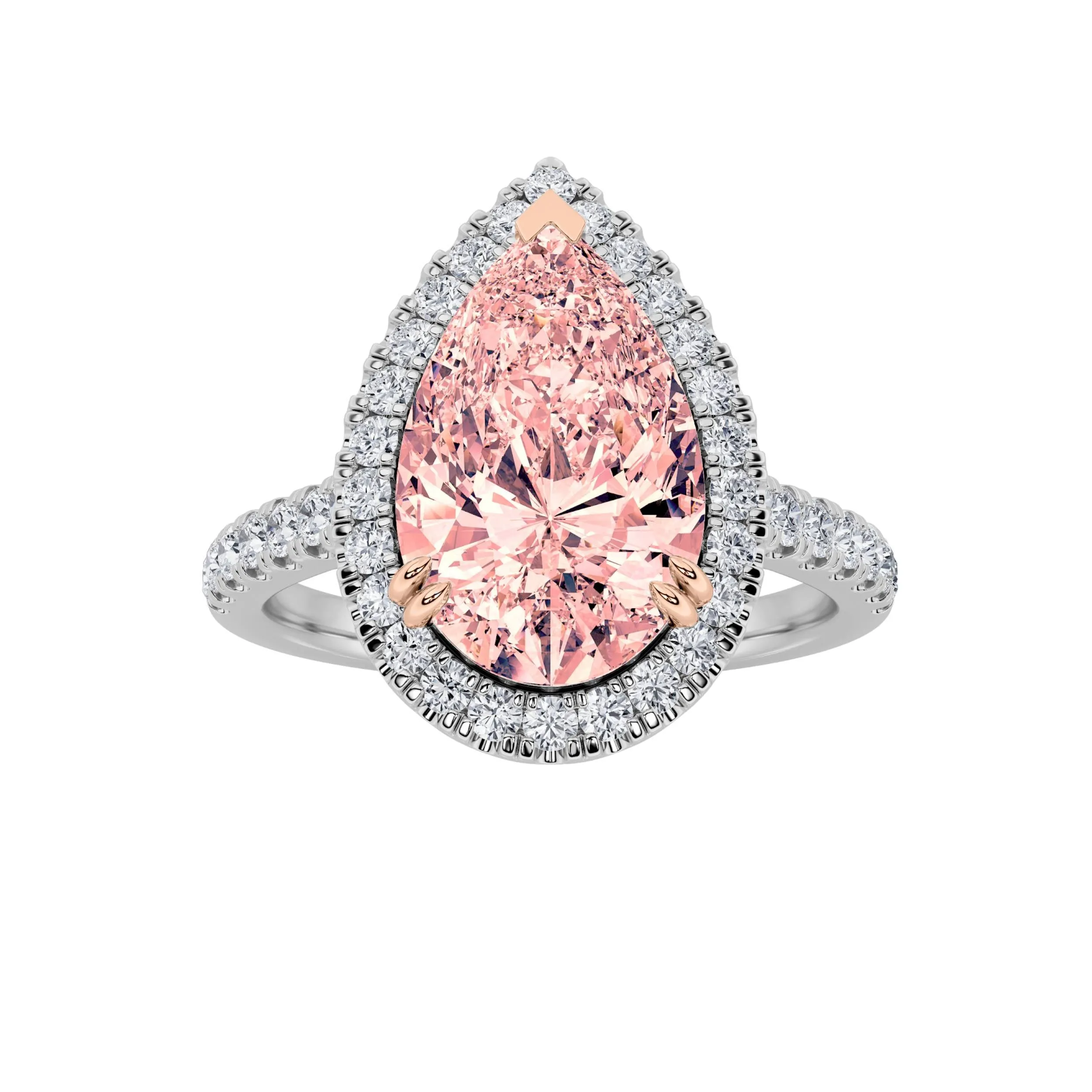 3Cttw Pear Shaped Pink Lab Grown Diamond (F/VS) Bold Accented Halo Engagement Ring 14K Gold sold by Zulily
