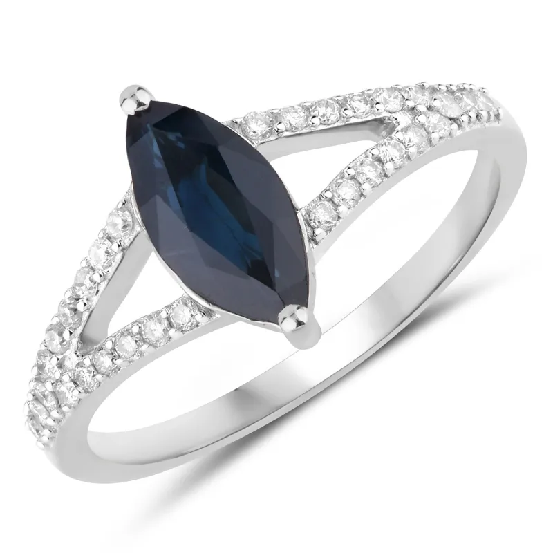 1.49ct Marquise Blue Sapphire and Diamond Prong 14K White Gold Split-Shank Band Engagement Ring made by Zulily
