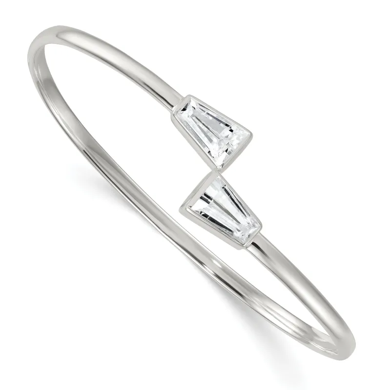 Tapered Baguette White Cubic Zirconia Bezel Sterling Silver Open Bypass Slip-On Bangle Bracelet made by Zulily