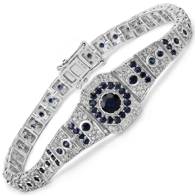 2.75 Ct Round Blue Sapphire & Diamond Prong Sterling Silver Art Deco Geometric Link Bracelet made by Zulily