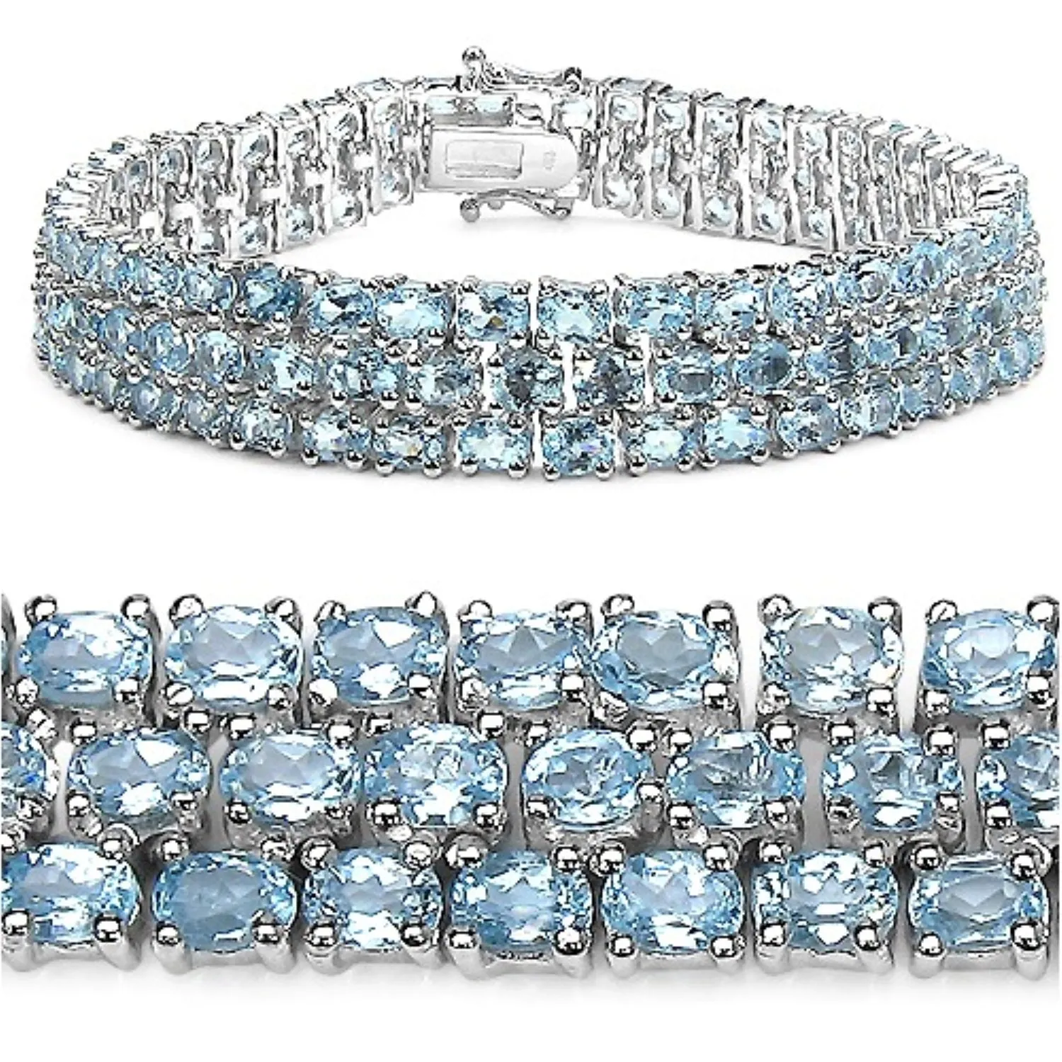 26.20 Ct Oval Sky Blue Topaz Prong Sterling Silver Triple Row Tennis Bracelet sold by Zulily product image thumbnail 3
