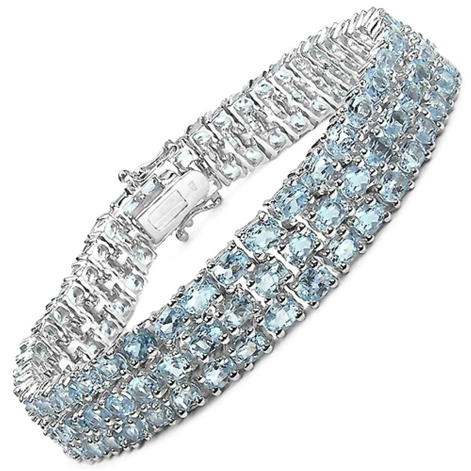 26.20 Ct Oval Sky Blue Topaz Prong Sterling Silver Triple Row Tennis Bracelet sold by Zulily