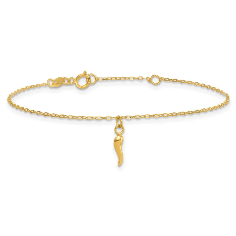 14K Yellow Gold Single Italian Horn Dangle with Spring Ring Clasp Charm Bracelet made by Zulily