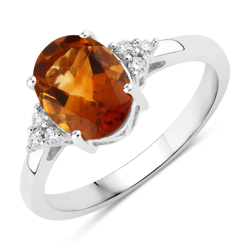 1.70 Ct Oval Yellow Madeira Citrine and Lab Diamond Prong Silver Cocktail Ring made by Zulily