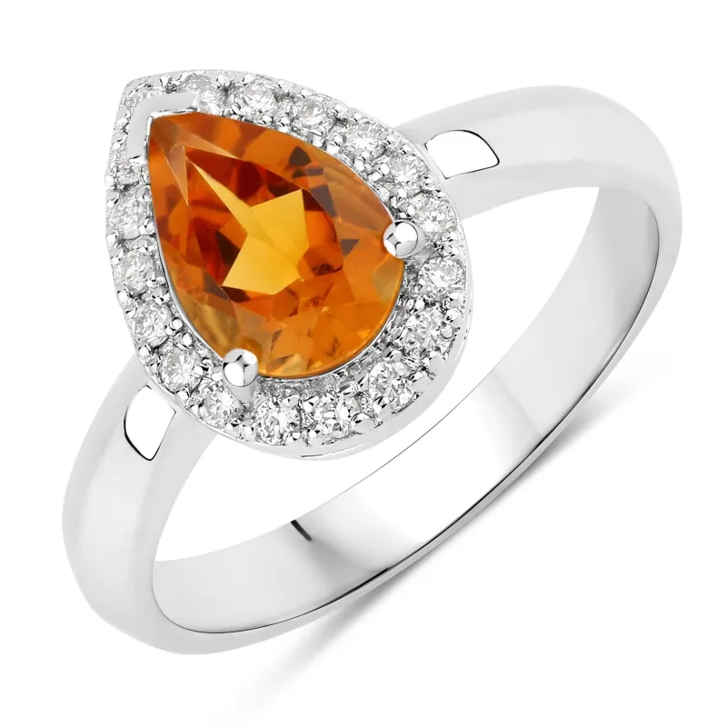 1.05 Ct Pear Yellow Madeira Citrine and Lab Diamond Prong Silver Halo Ring made by Zulily