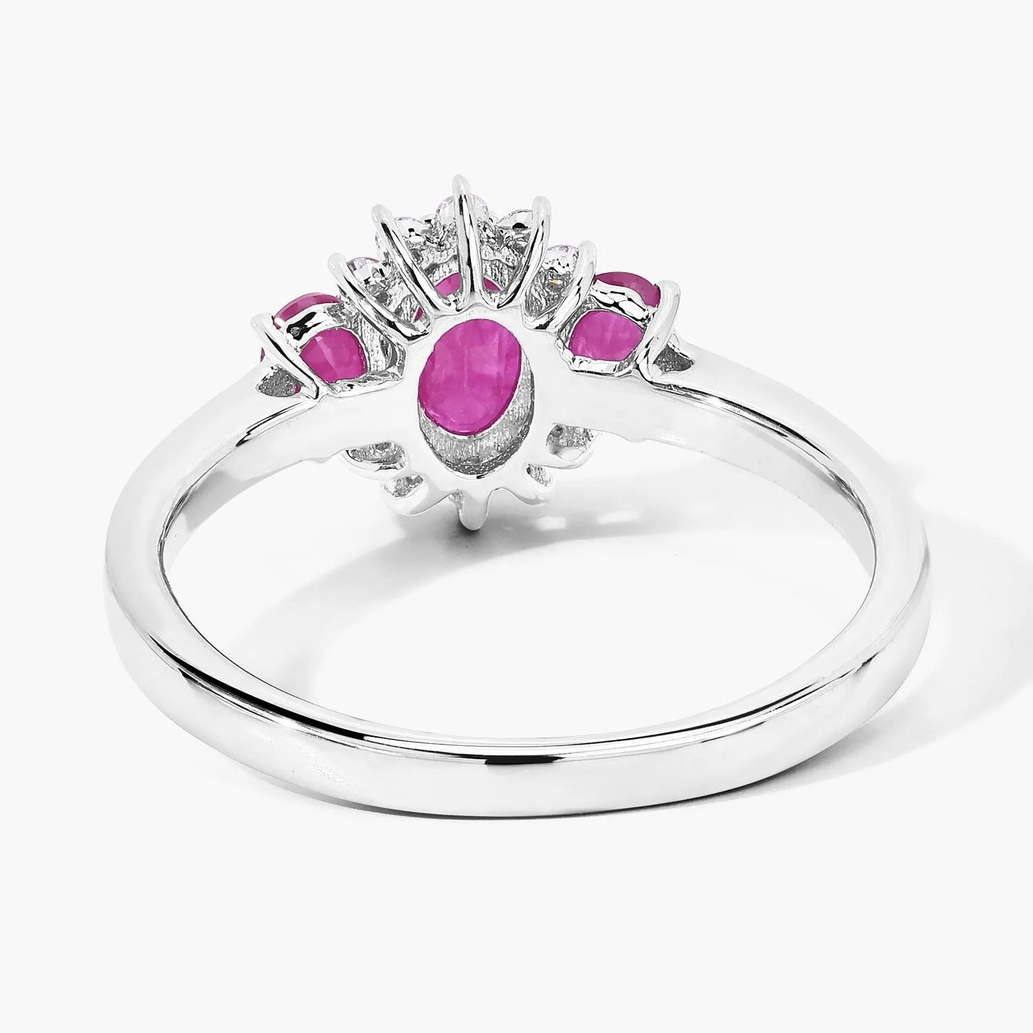 0.92 Ct Oval Pink Mozambique Ruby and Lab Diamond Prong Silver Three Stone Cocktail Ring sold by Zulily product image thumbnail 5