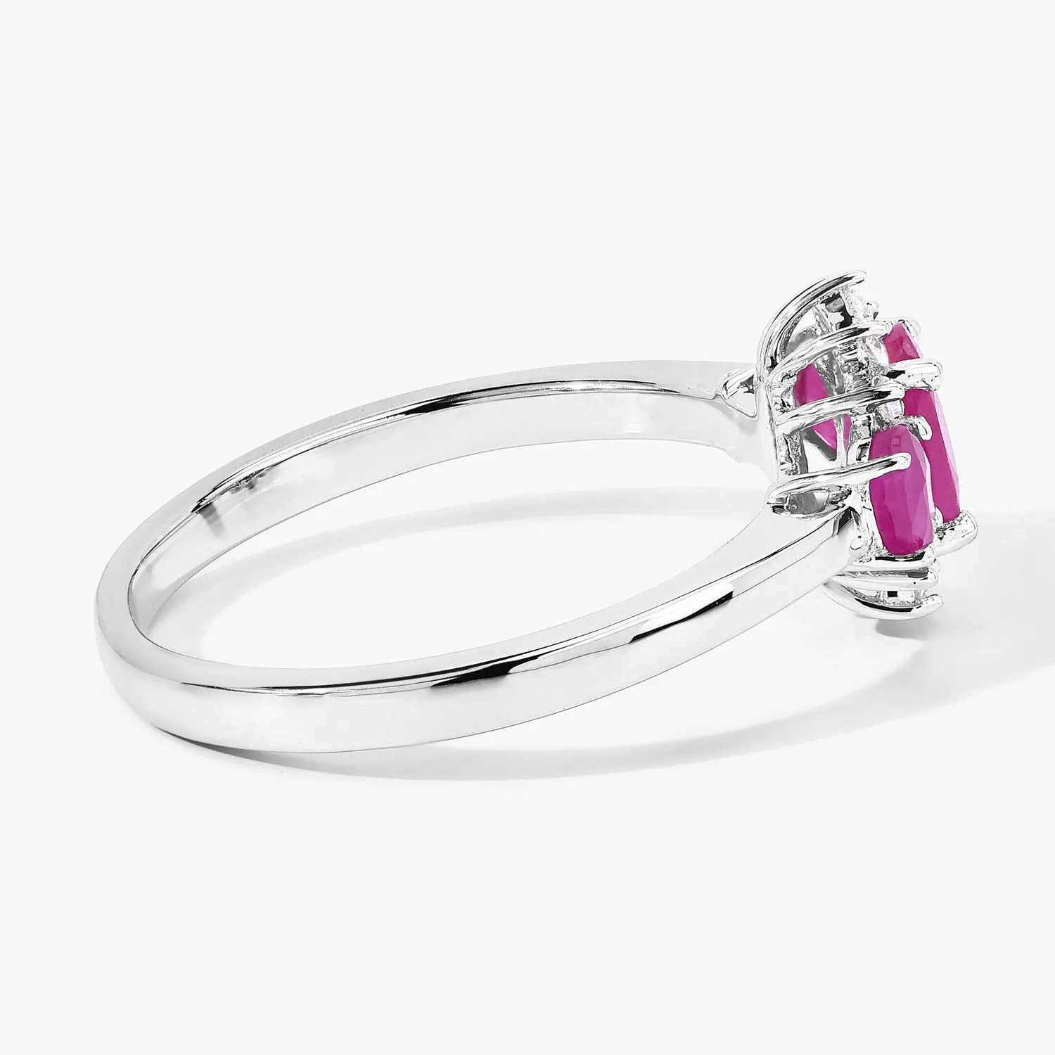0.92 Ct Oval Pink Mozambique Ruby and Lab Diamond Prong Silver Three Stone Cocktail Ring sold by Zulily product image thumbnail 4