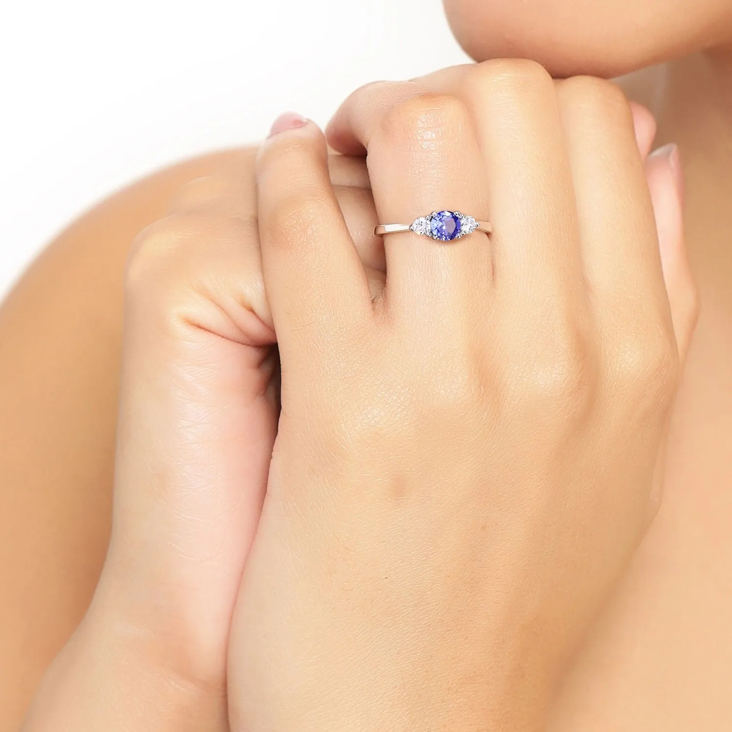 0.47 Ct Round Violet Tanzanite & Lab Diamond Prong Silver Three Stone Ring sold by Zulily product image thumbnail 2
