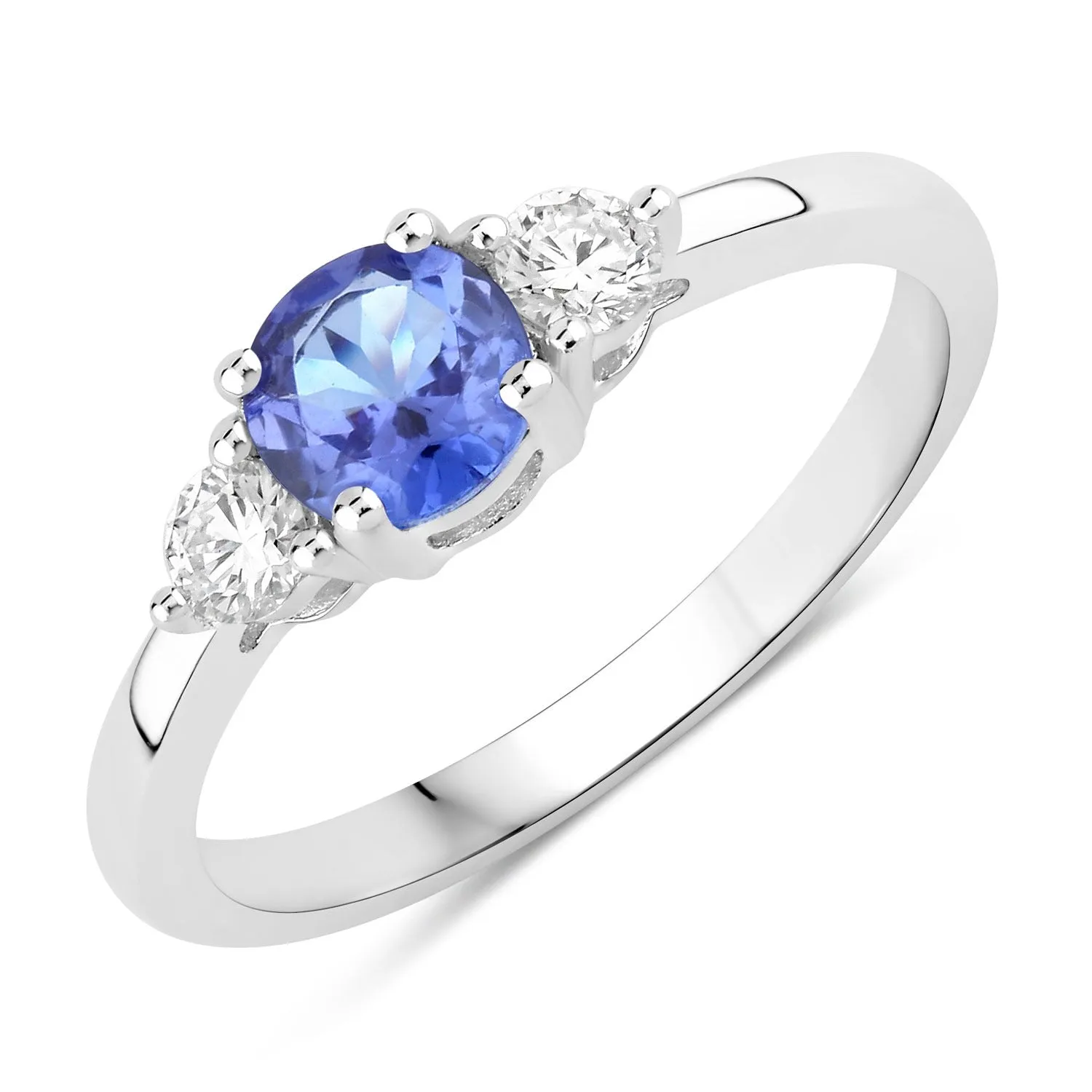 0.47 Ct Round Violet Tanzanite & Lab Diamond Prong Silver Three Stone Ring sold by Zulily product image thumbnail 3
