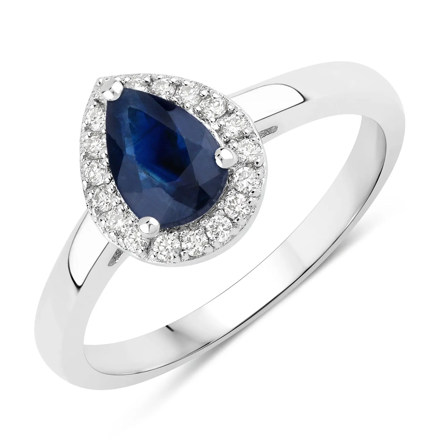 0.80 Ct Pear Blue Sapphire & Lab Diamond Prong Silver Halo Ring sold by Zulily
