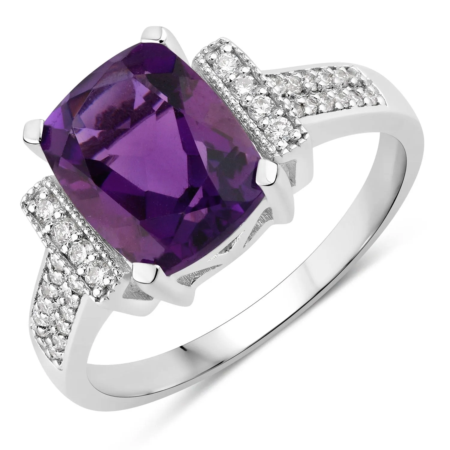 2.60 Ct Cushion Purple Amethyst and Lab Diamond Prong Silver Statement Ring sold by Zulily product image thumbnail 3