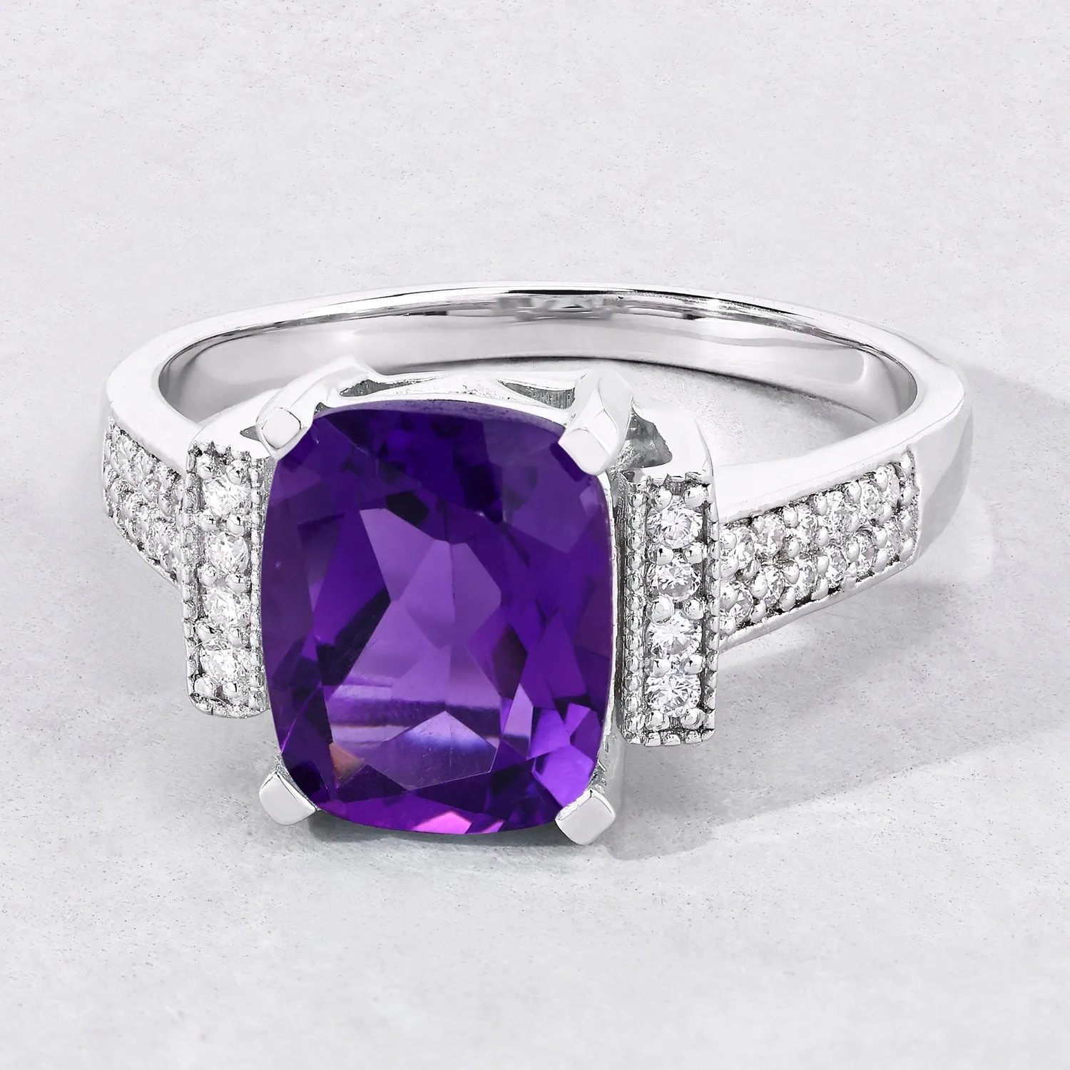 2.60 Ct Cushion Purple Amethyst and Lab Diamond Prong Silver Statement Ring sold by Zulily product image thumbnail 4