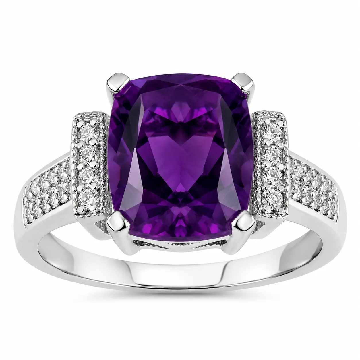 2.60 Ct Cushion Purple Amethyst and Lab Diamond Prong Silver Statement Ring sold by Zulily
