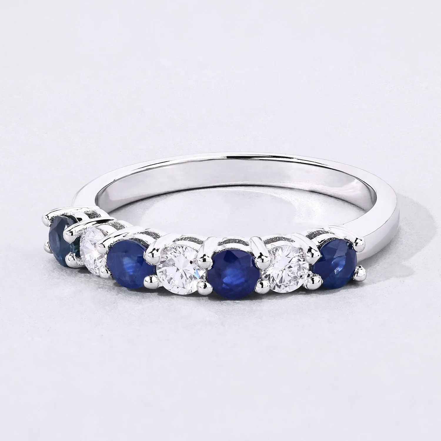 0.52 Ct Round Blue Sapphire Lab Diamond Prong Silver 7 Stone Half Eternity Ring sold by Zulily product image thumbnail 3