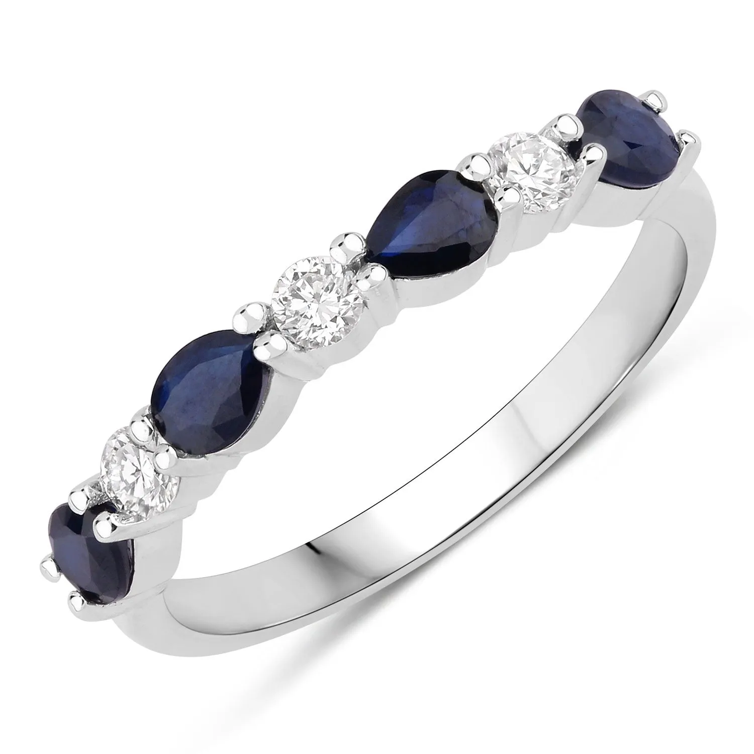 0.80 Ct Pear Blue Sapphire and Lab Diamond Prong Silver Seven Stone Half Eternity Ring sold by Zulily