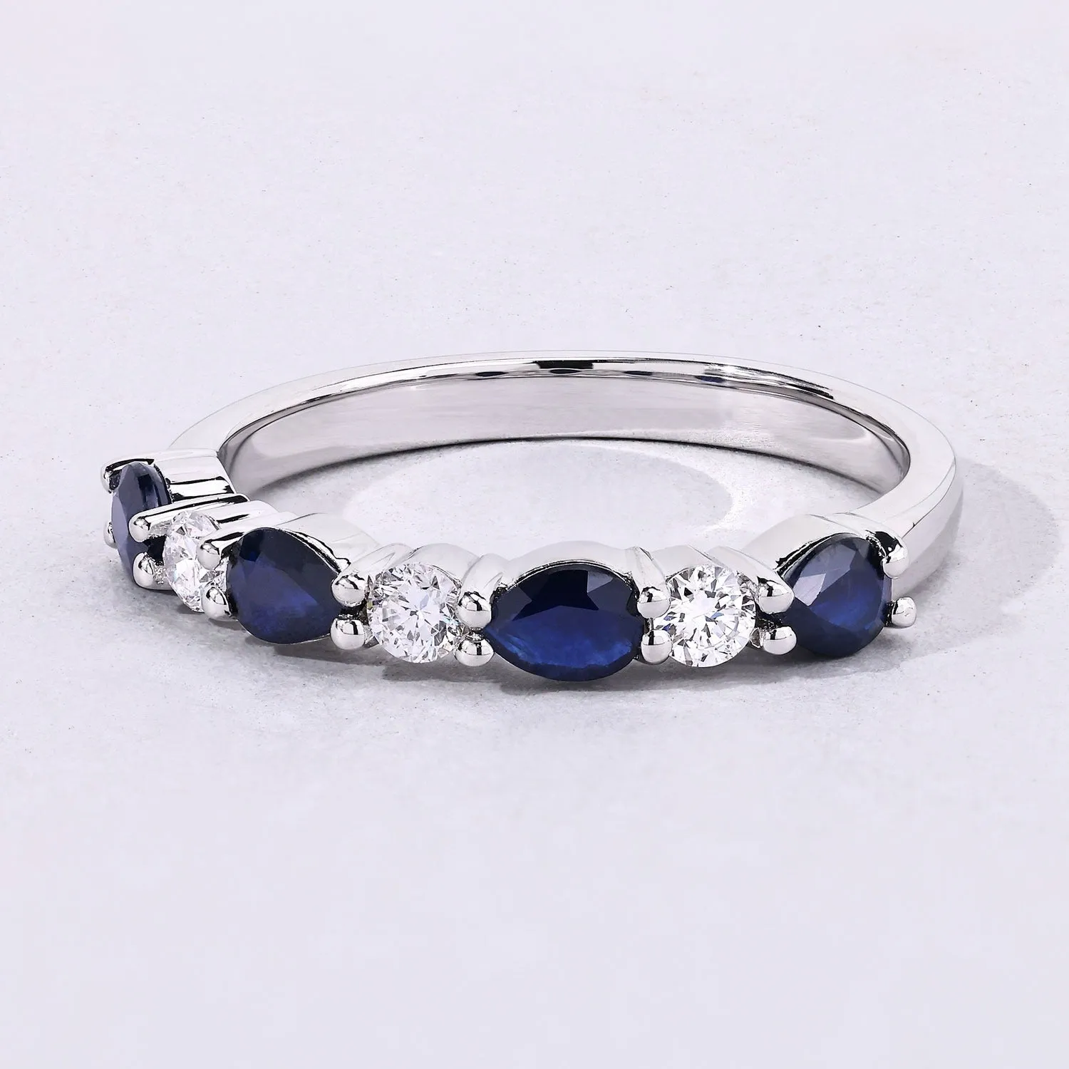 0.80 Ct Pear Blue Sapphire and Lab Diamond Prong Silver Seven Stone Half Eternity Ring sold by Zulily product image thumbnail 3