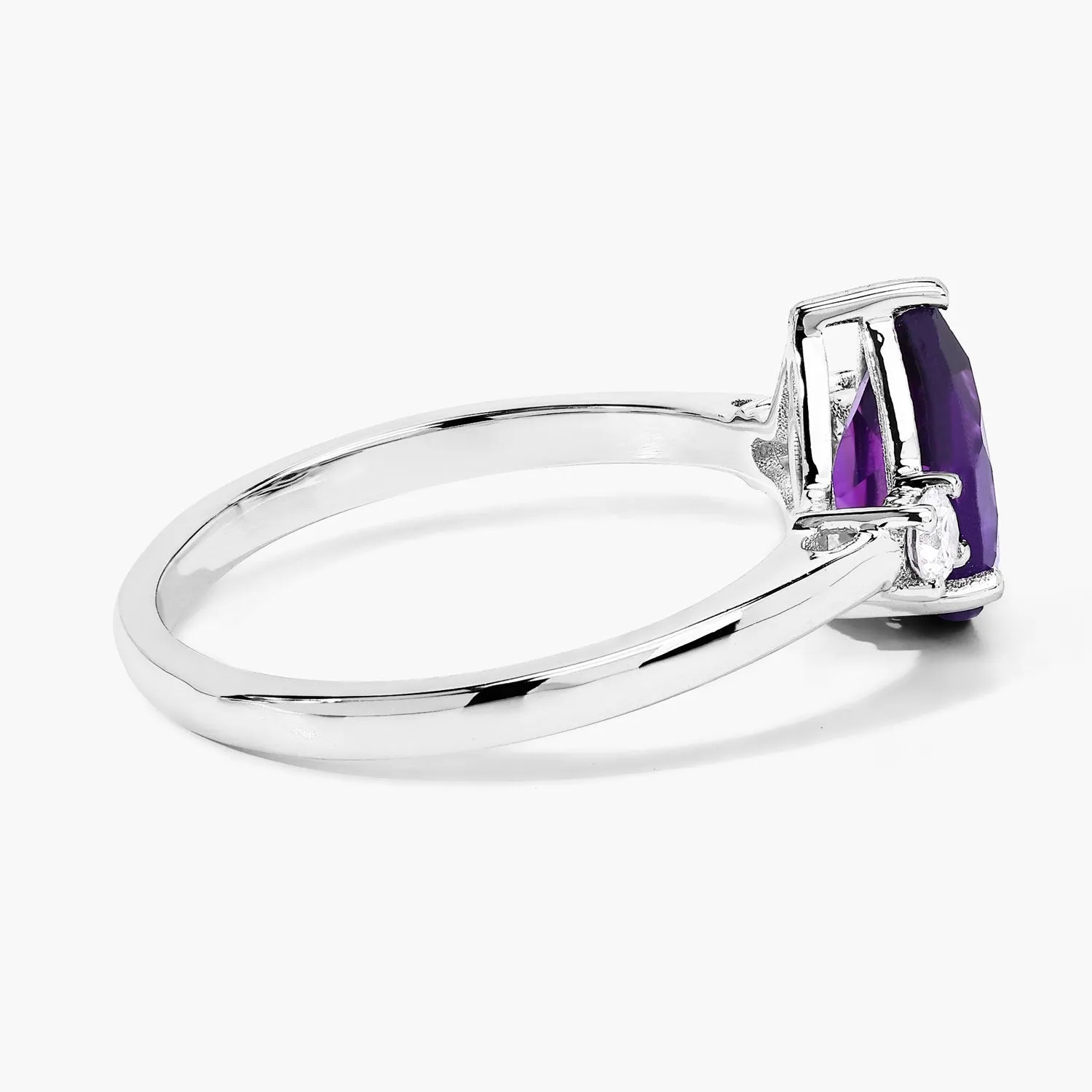 1.15 Ct Pear Purple Amethyst and Lab Diamond Prong Silver Three Stone Ring sold by Zulily product image thumbnail 5