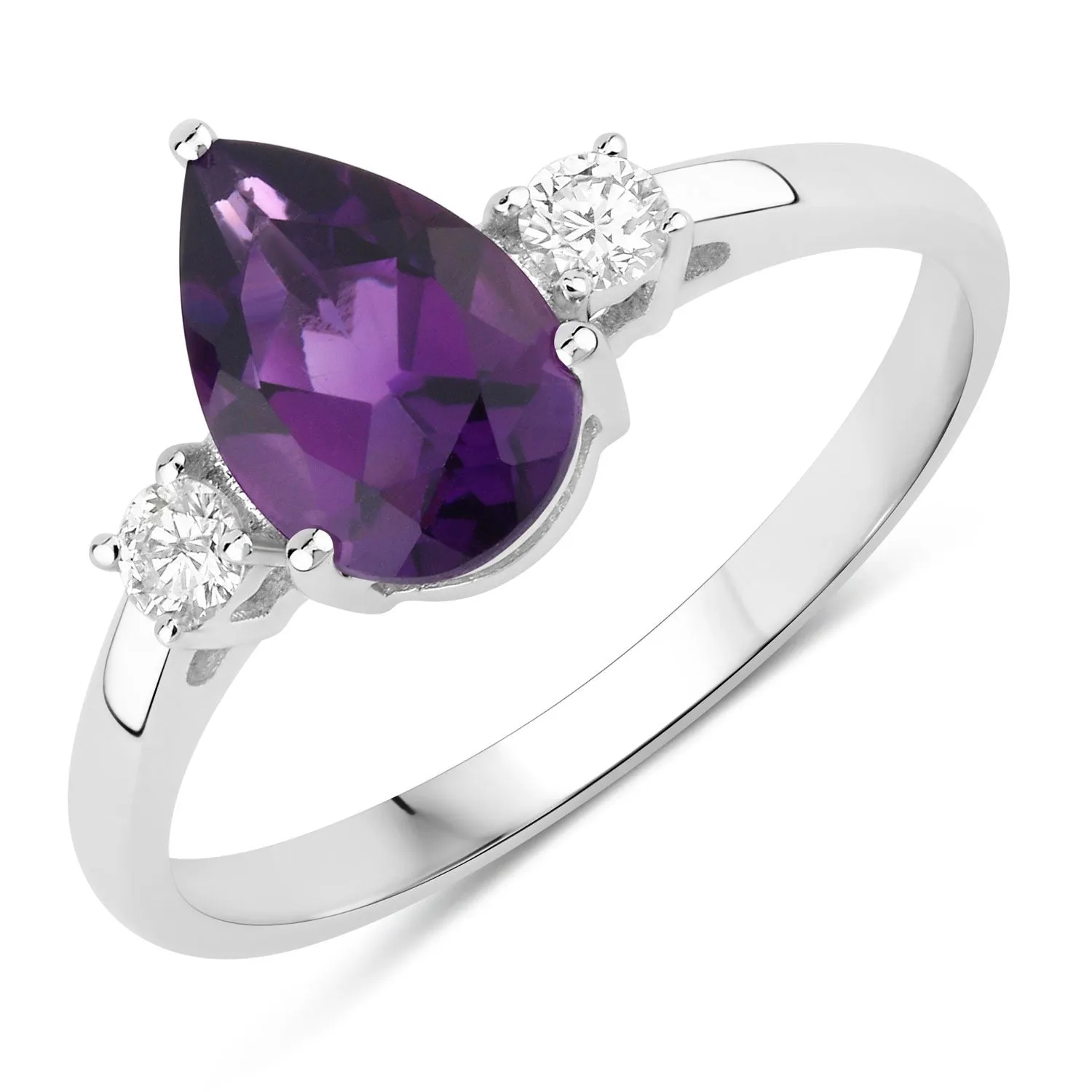 1.15 Ct Pear Purple Amethyst and Lab Diamond Prong Silver Three Stone Ring sold by Zulily product image thumbnail 3