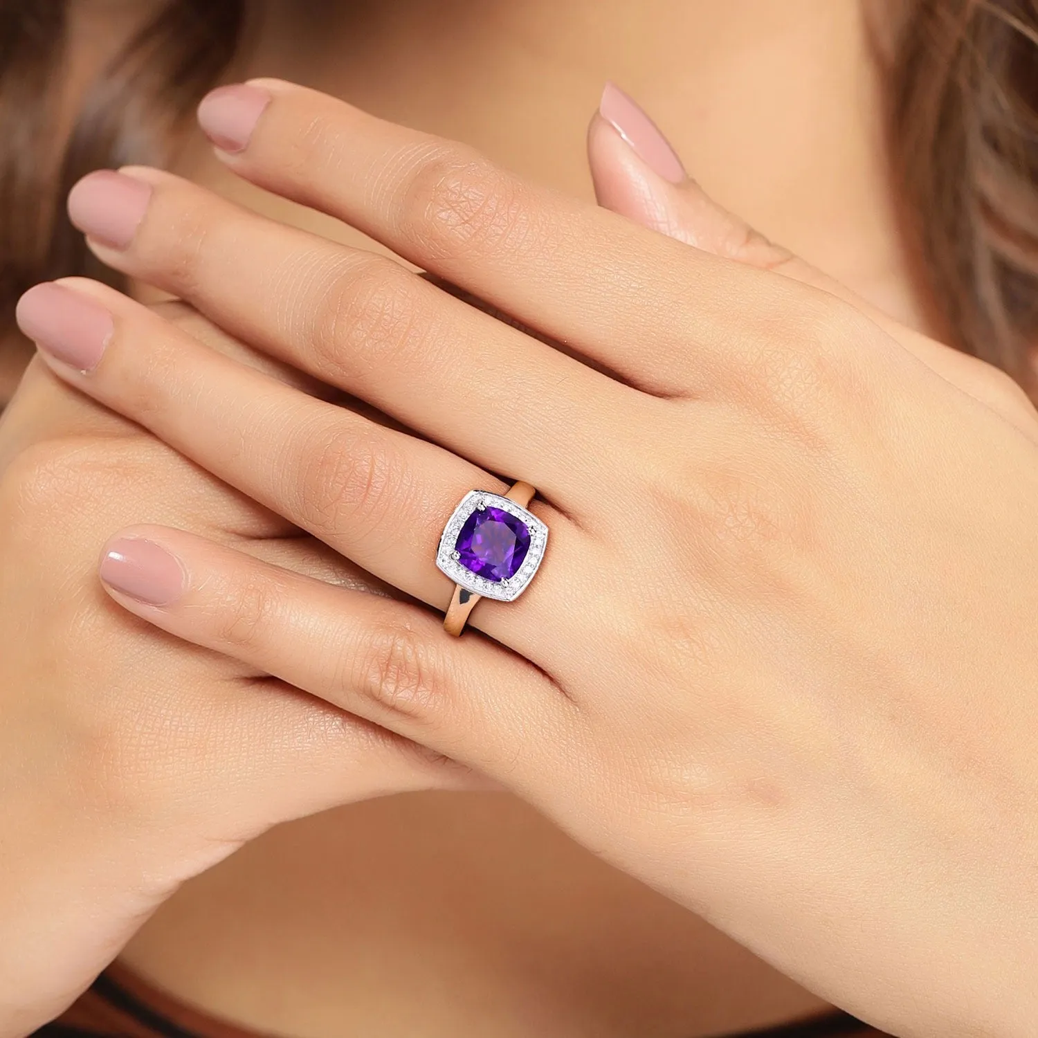 1.80 Ct Cushion Purple Amethyst and Lab Diamond Prong Silver Halo Cocktail Ring sold by Zulily product image thumbnail 2