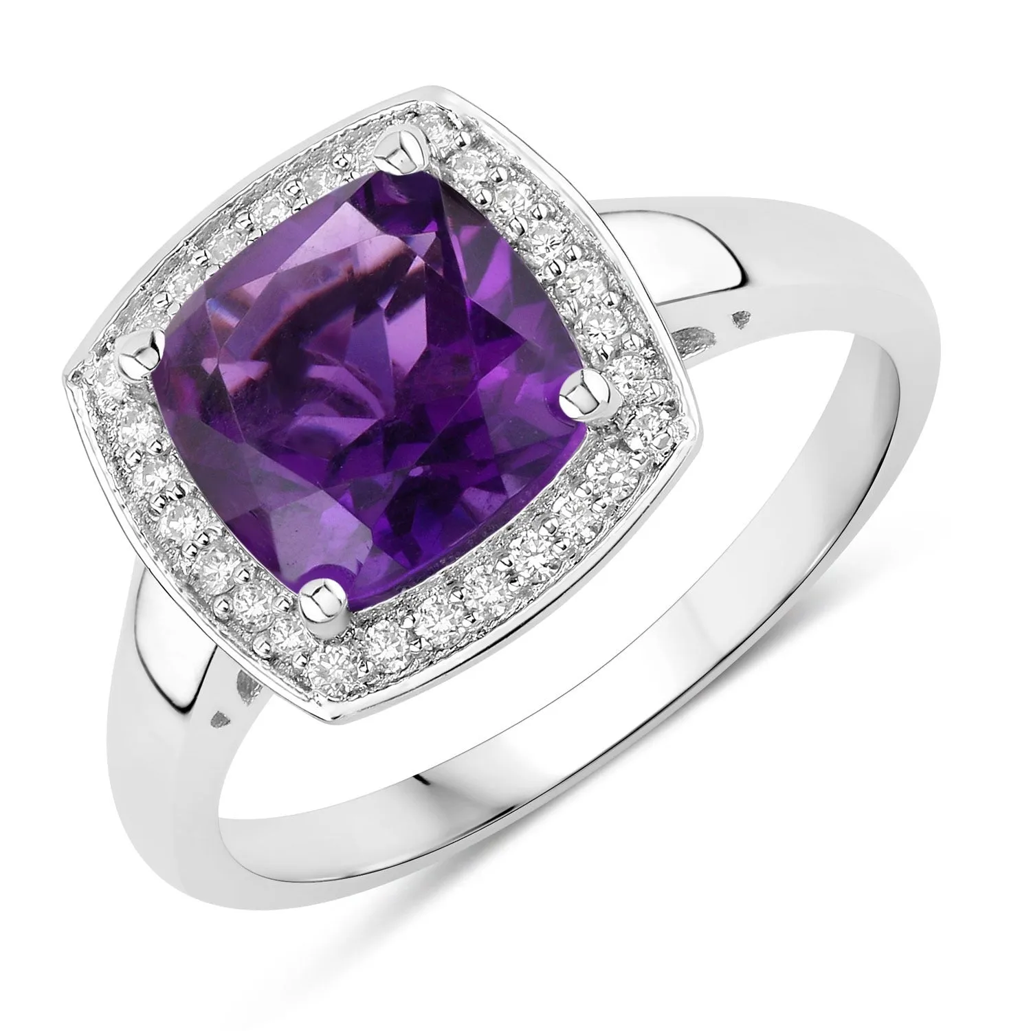 1.80 Ct Cushion Purple Amethyst and Lab Diamond Prong Silver Halo Cocktail Ring sold by Zulily product image thumbnail 3