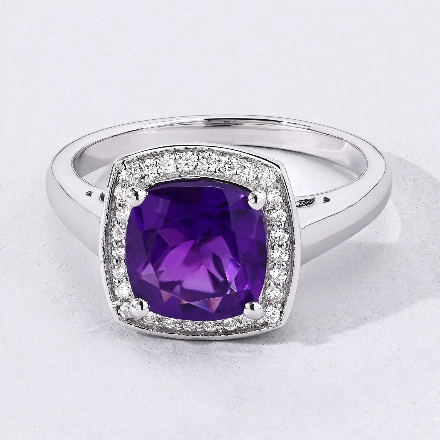 1.80 Ct Cushion Purple Amethyst and Lab Diamond Prong Silver Halo Cocktail Ring sold by Zulily product image thumbnail 4