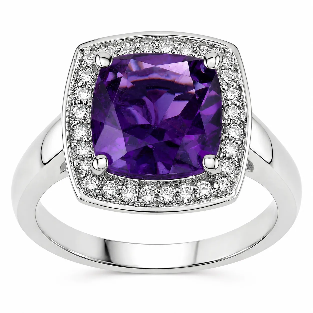1.80 Ct Cushion Purple Amethyst and Lab Diamond Prong Silver Halo Cocktail Ring sold by Zulily