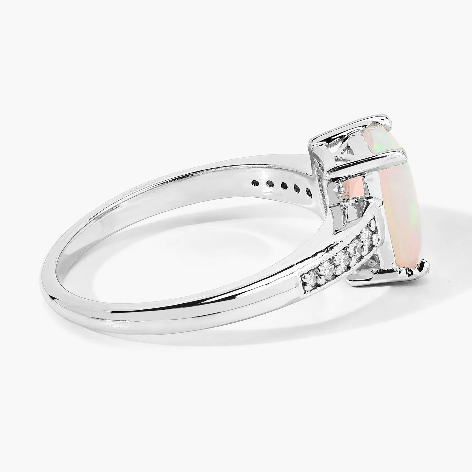 1.05 Ct Octagon White Ethiopian Opal and Lab Diamond Prong Silver Pave Bridge Ring sold by Zulily product image thumbnail 3