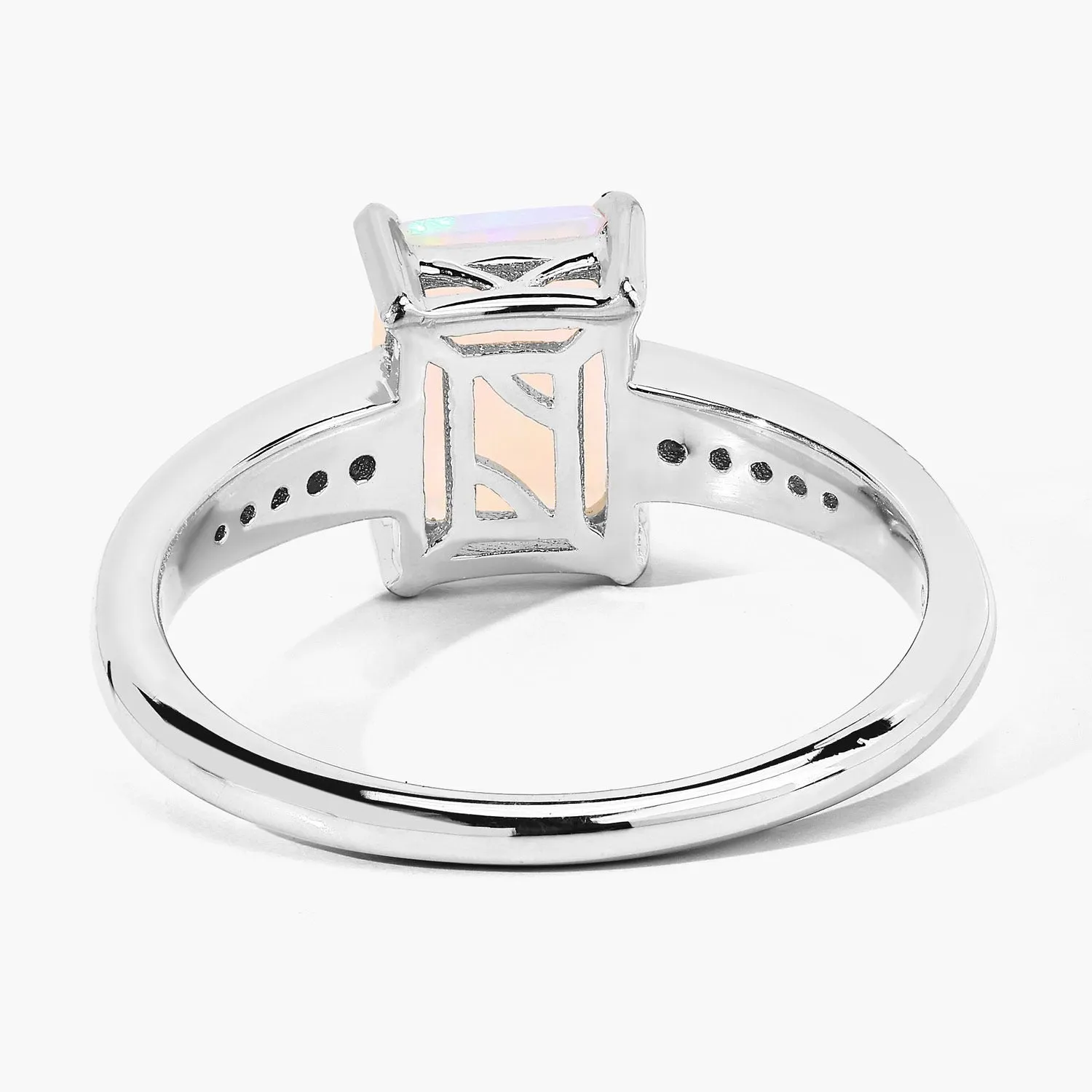 1.05 Ct Octagon White Ethiopian Opal and Lab Diamond Prong Silver Pave Bridge Ring sold by Zulily product image thumbnail 4