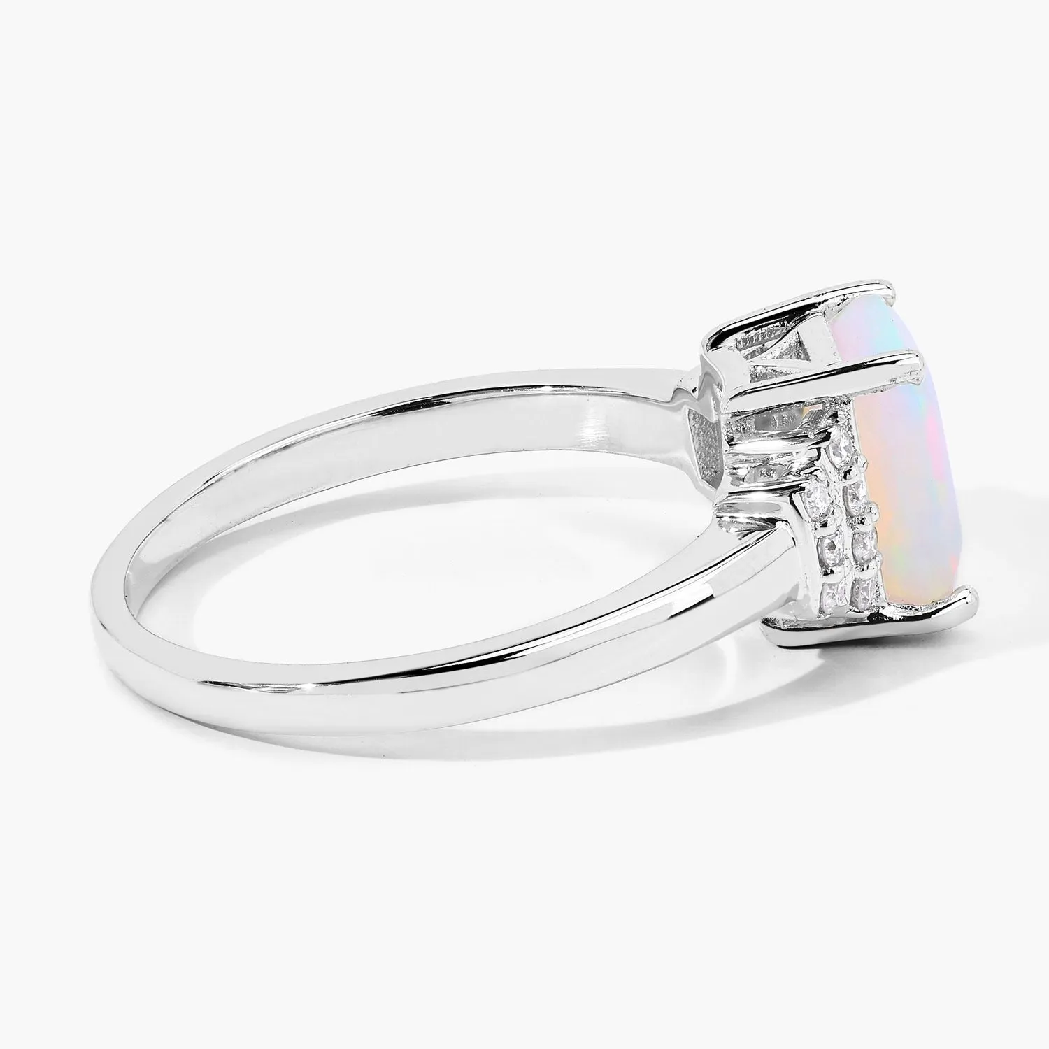 1.05 Ct Octagon White Ethiopian Opal and Lab Diamond Prong Silver Cocktail Ring sold by Zulily product image thumbnail 3