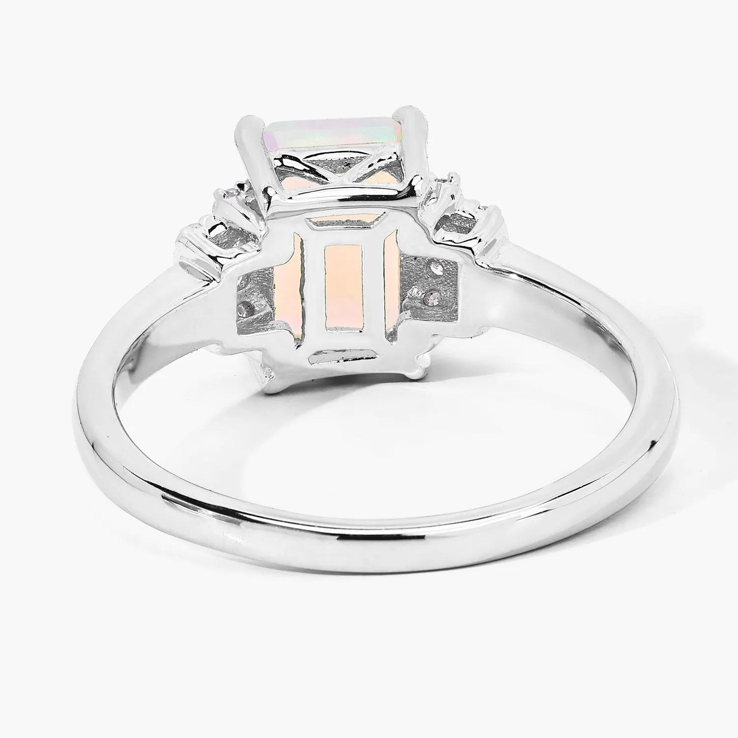 1.05 Ct Octagon White Ethiopian Opal and Lab Diamond Prong Silver Cocktail Ring sold by Zulily product image thumbnail 4