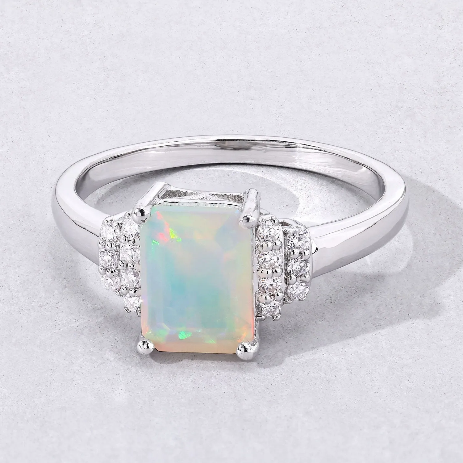 1.05 Ct Octagon White Ethiopian Opal and Lab Diamond Prong Silver Cocktail Ring sold by Zulily product image thumbnail 5