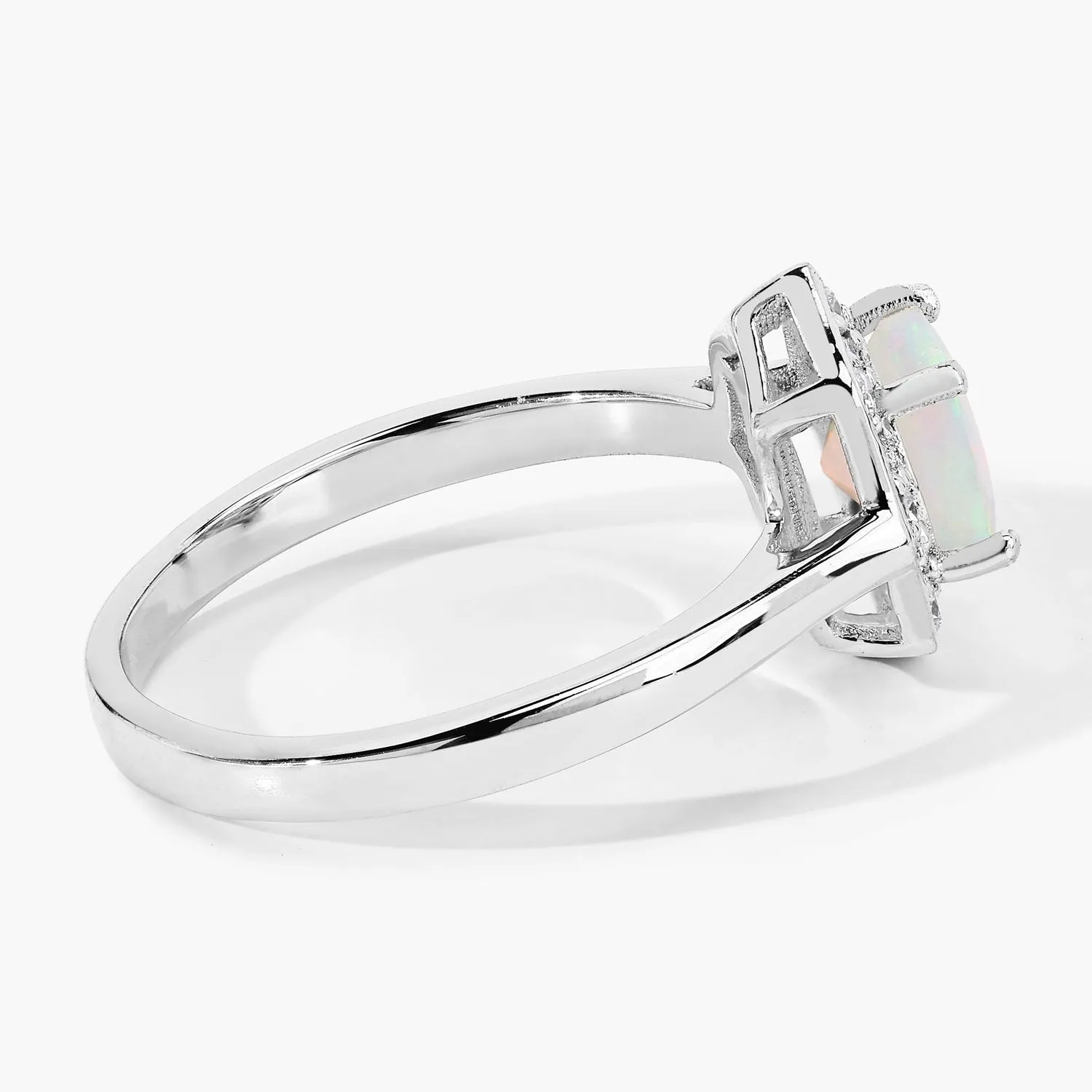 0.60 Ct Round White Ethiopian Opal and Lab Diamond Prong Silver Halo Ring sold by Zulily product image thumbnail 3